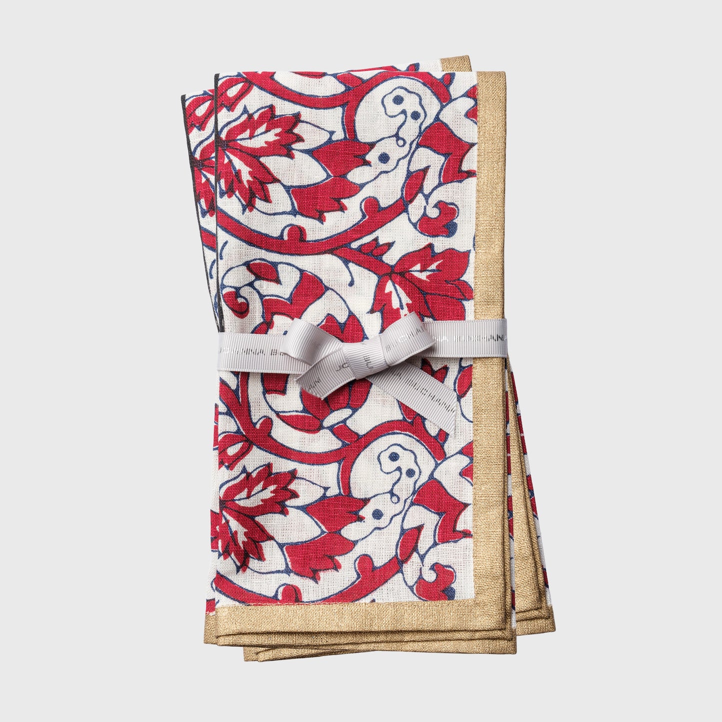 Red Block Print Linen Napkins Joyful Luxe Table Accent Set of Two Giftable