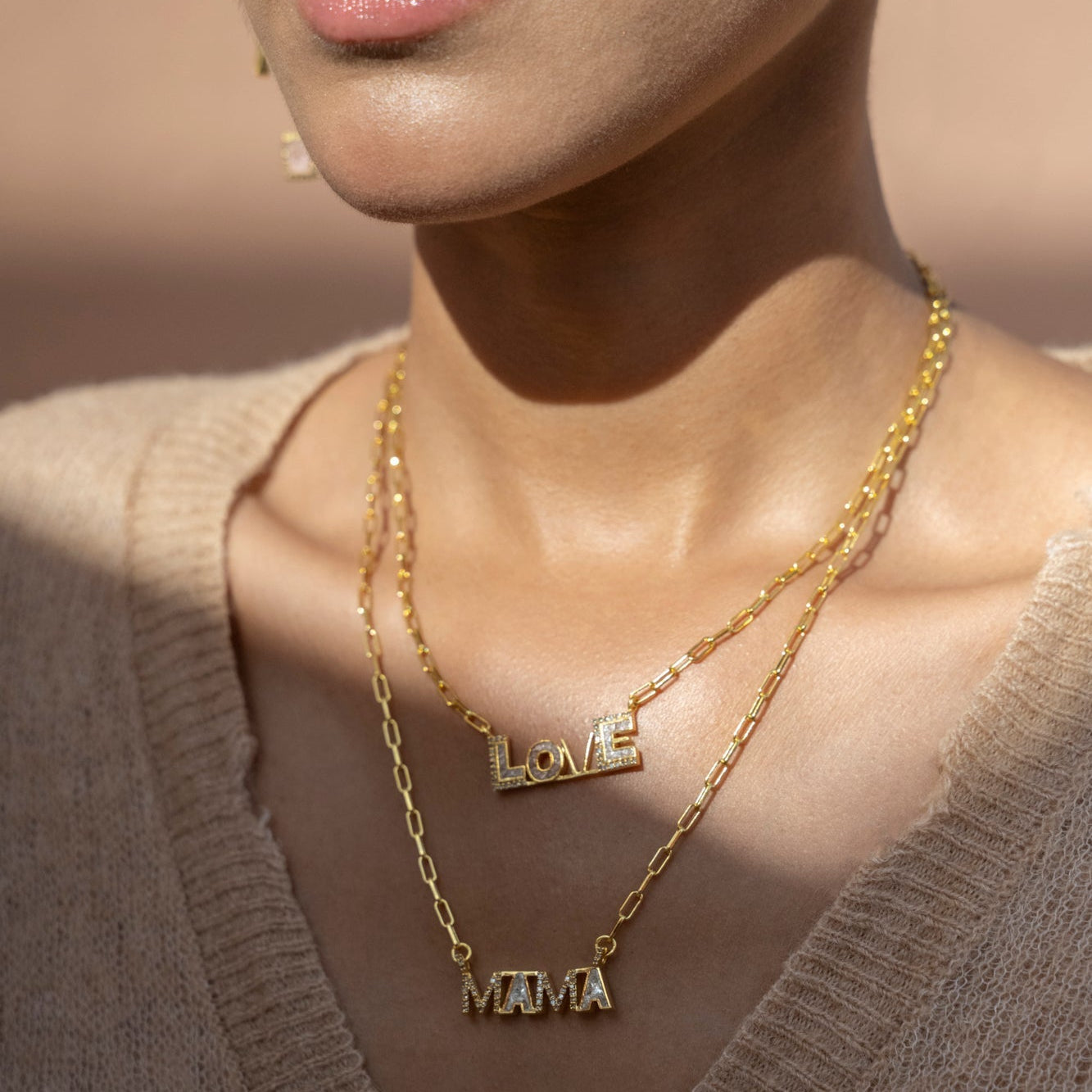 Mama Gold Vermeil Pendant Necklace with Diamonds