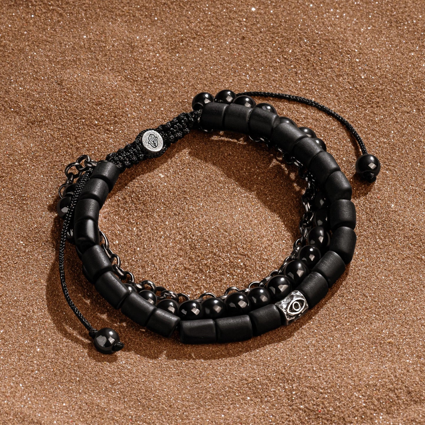 Grounded in Protection Silver Matte Onyx Hematite Bracelet — Gift