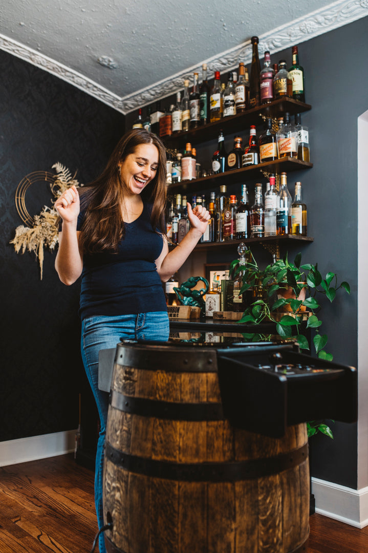 Handmade Whiskey Barrel Arcade Table with 60 Classic Games