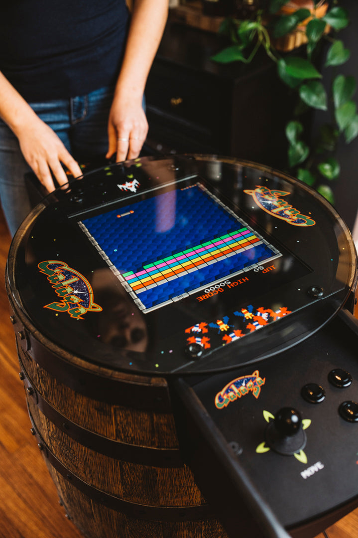 Handmade Whiskey Barrel Arcade Table with 60 Classic Games