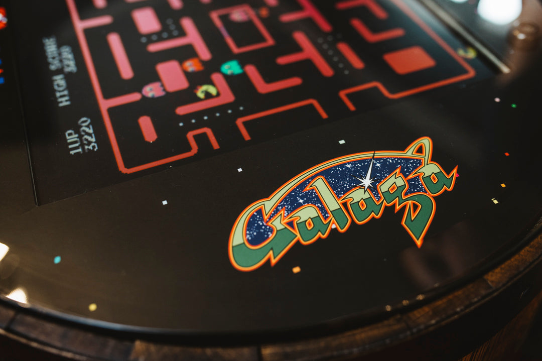 Handmade Whiskey Barrel Arcade Table with 60 Classic Games