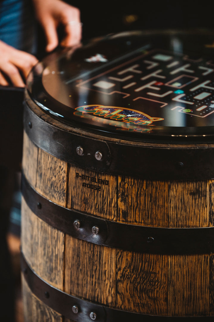 Handmade Whiskey Barrel Arcade Table with 60 Classic Games