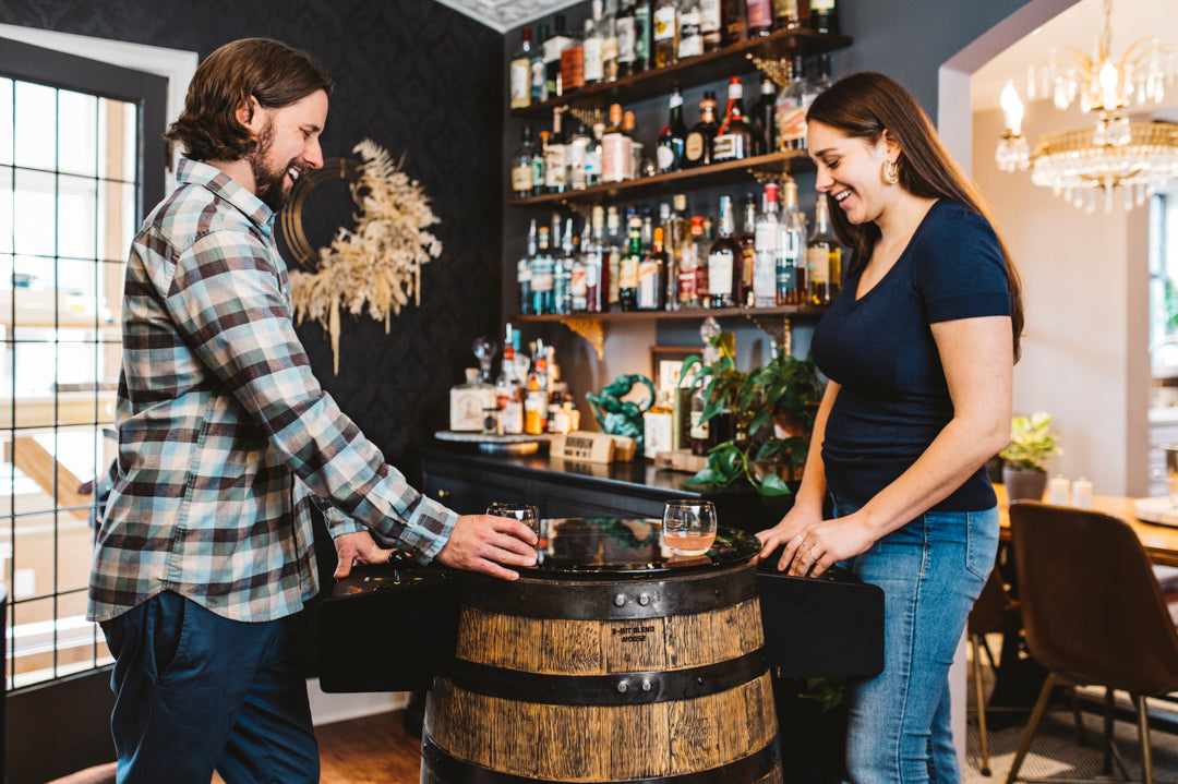 Handmade Whiskey Barrel Arcade Table with 60 Classic Games
