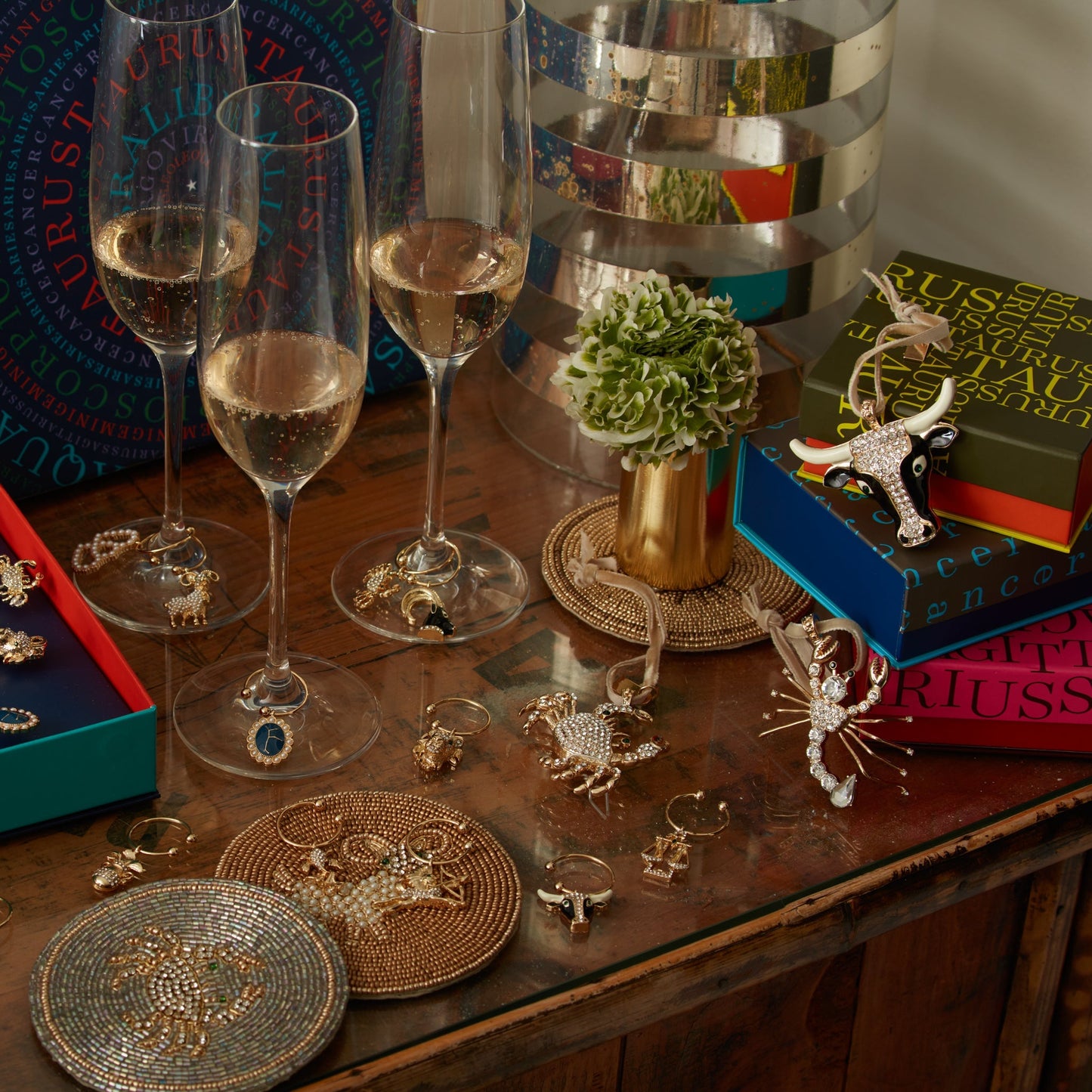 Coasters in use protecting a wooden table