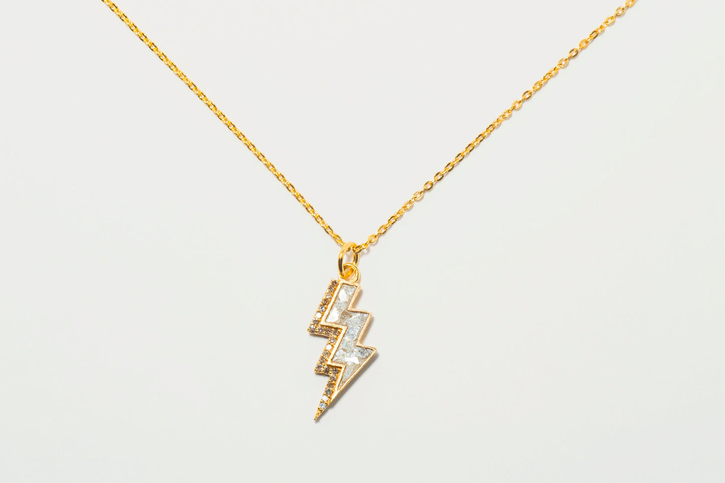 Rishi Bolt Gold Vermeil Pendant Necklace with Raw Uncut Diamonds Charm