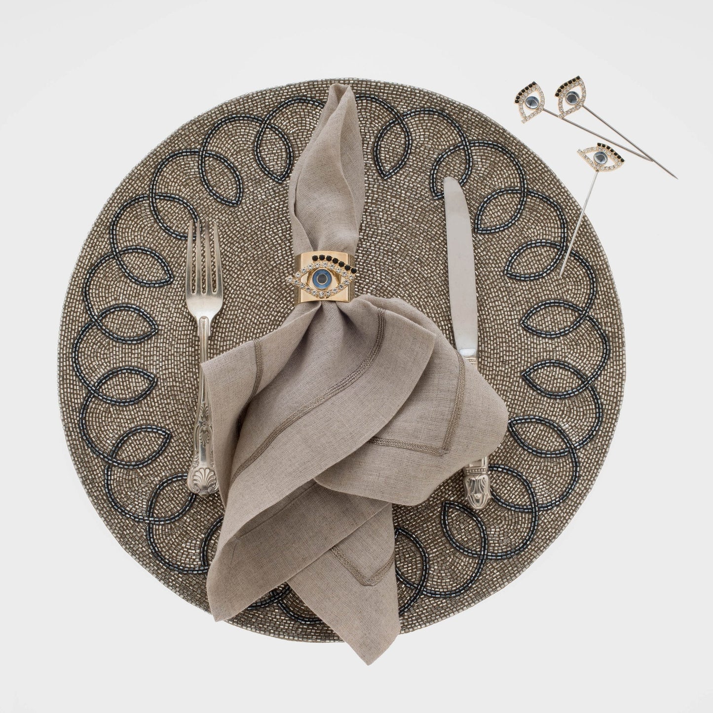 Evil Eye Napkin Rings Set of Two Blue Enamel Table Decor