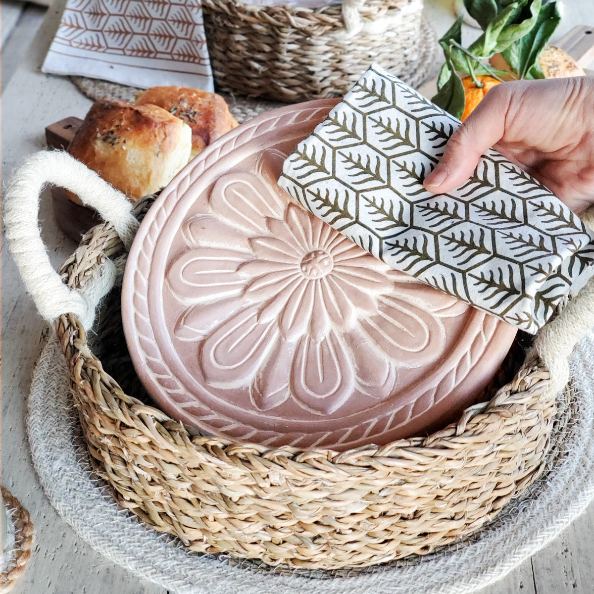Rustic Vintage Flower Bread Warmer Gift Set with Towel