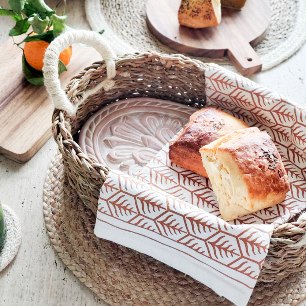 Oval Flower Bread Warmer Basket & Tea Towel Gift Set