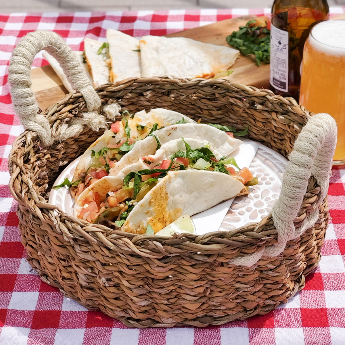 Bird Round Bread Warmer & Seagrass Basket