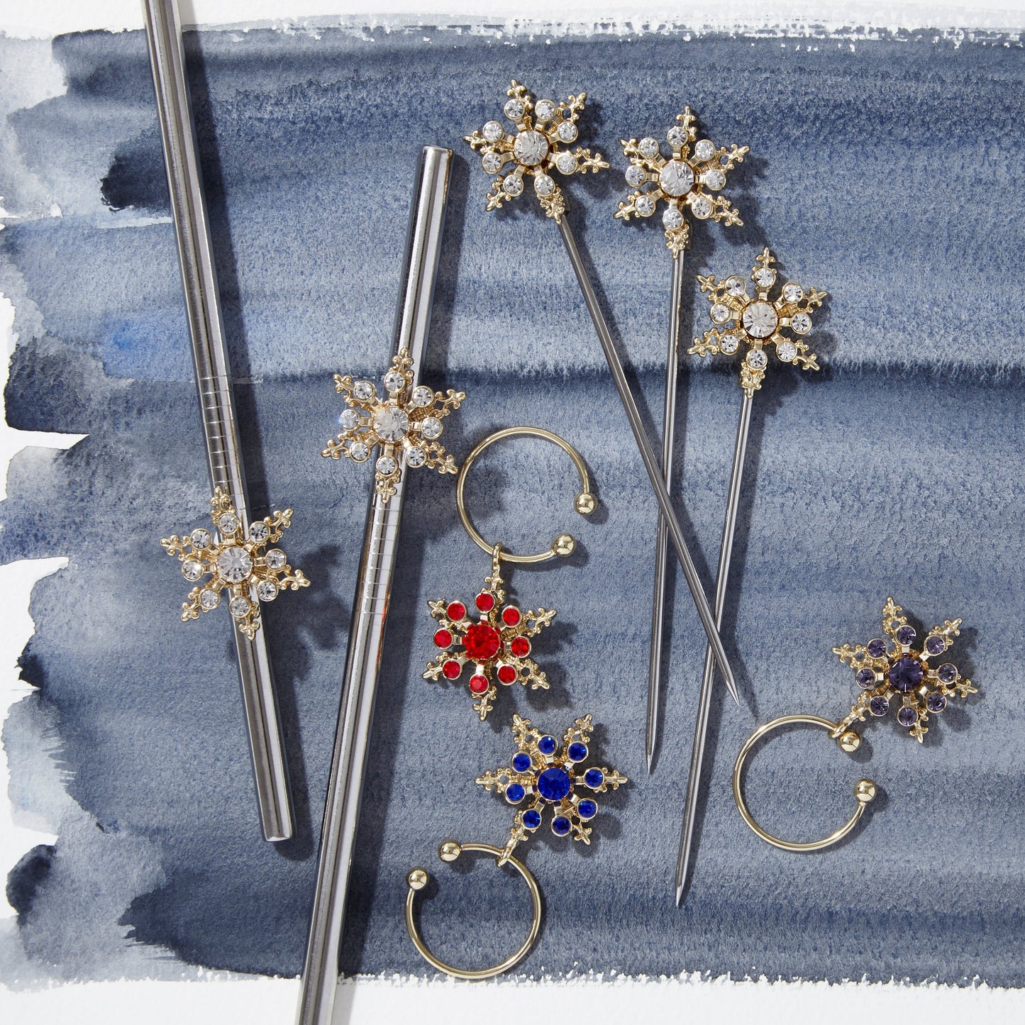Snowflake Wine Charms Jewel Tones Set Festive Holiday Table Gift Set X
