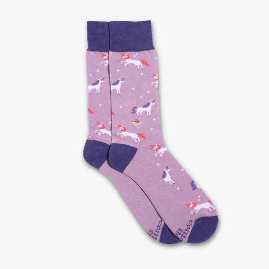 Purple Unicorn Socks That Support LGBTQ Youth Mental Health