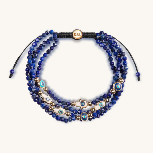 Wise Belief Lapis Enamel Evil Eye Hamsa Bracelet for Insight & — Gift
