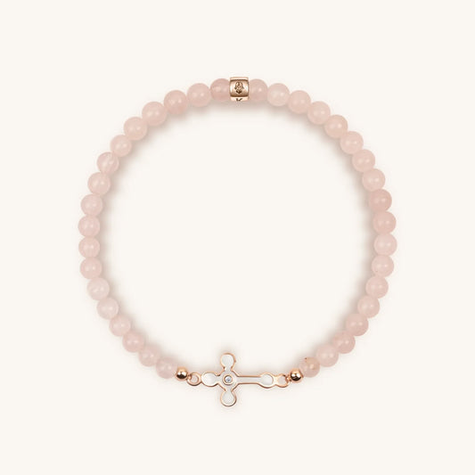Loyal Support Rose Quartz Diamond Cross Bracelet — 18K Rose Gold