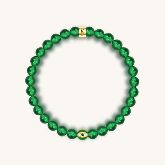 Vital Harmony Emerald Agate May Birthstone Evil Eye Bracelet— 18K Gold