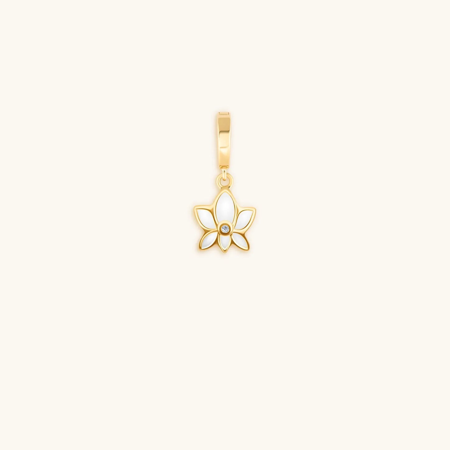 Serene Awakening White Enamel Lotus Charm — 18K Gold-Plated Brass