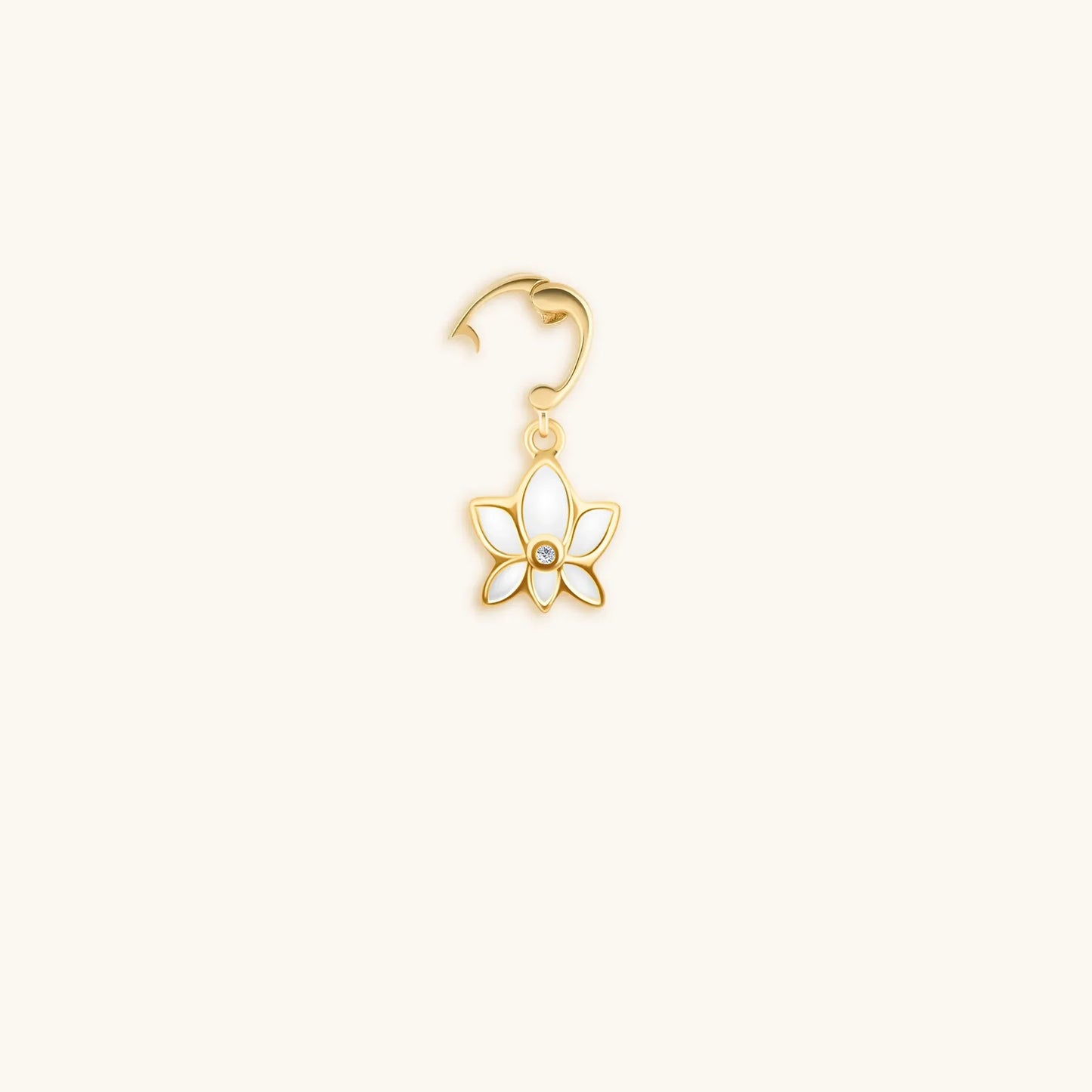 Serene Awakening White Enamel Lotus Charm — 18K Gold-Plated Brass