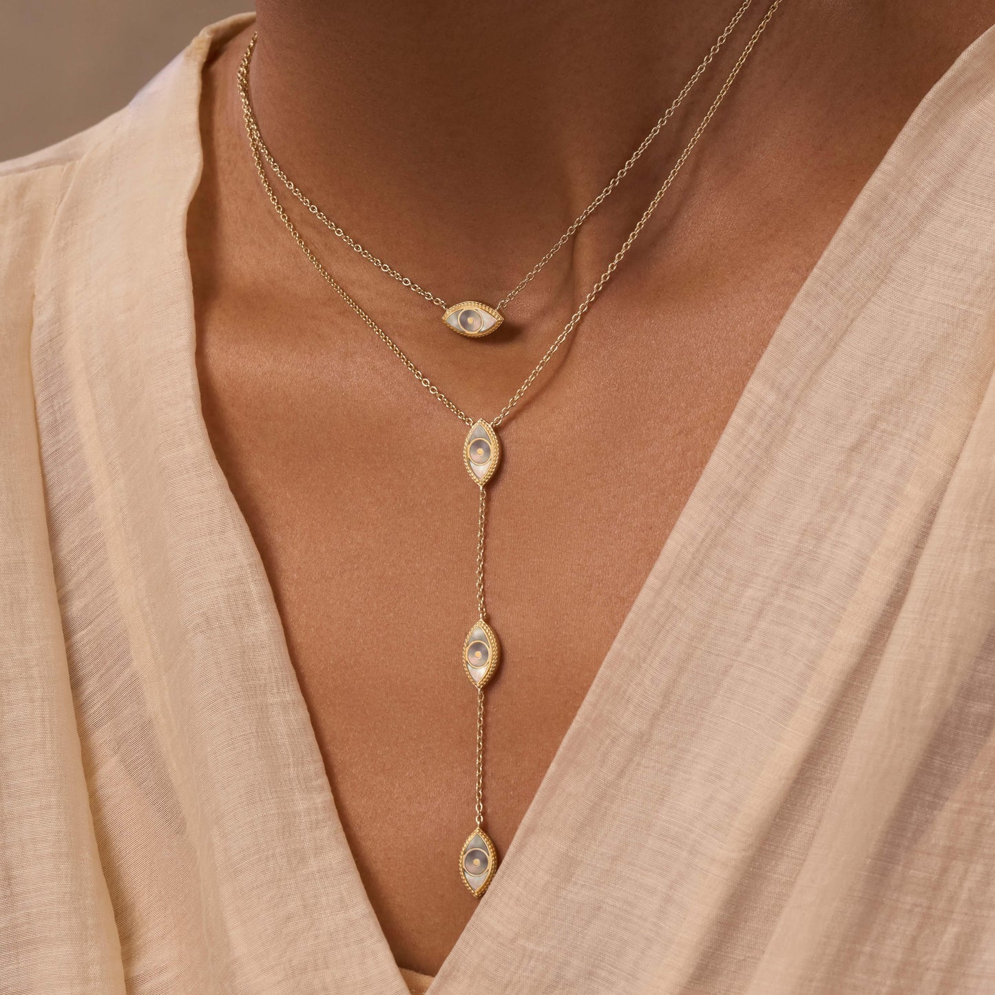 Grace & Beauty Evil Eye Mother-of-Pearl Necklace — Protective Elegance