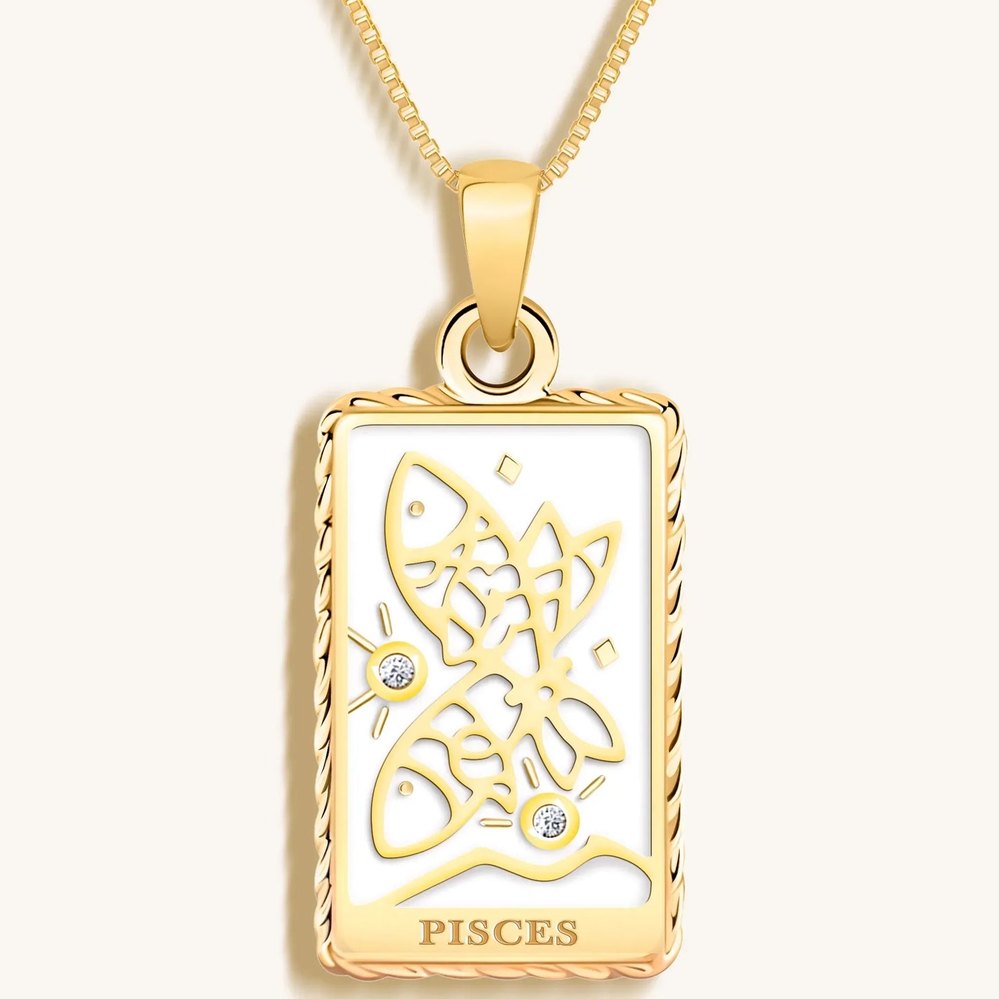 Compassionate Approach White Enamel Pisces Card Necklace — Gift