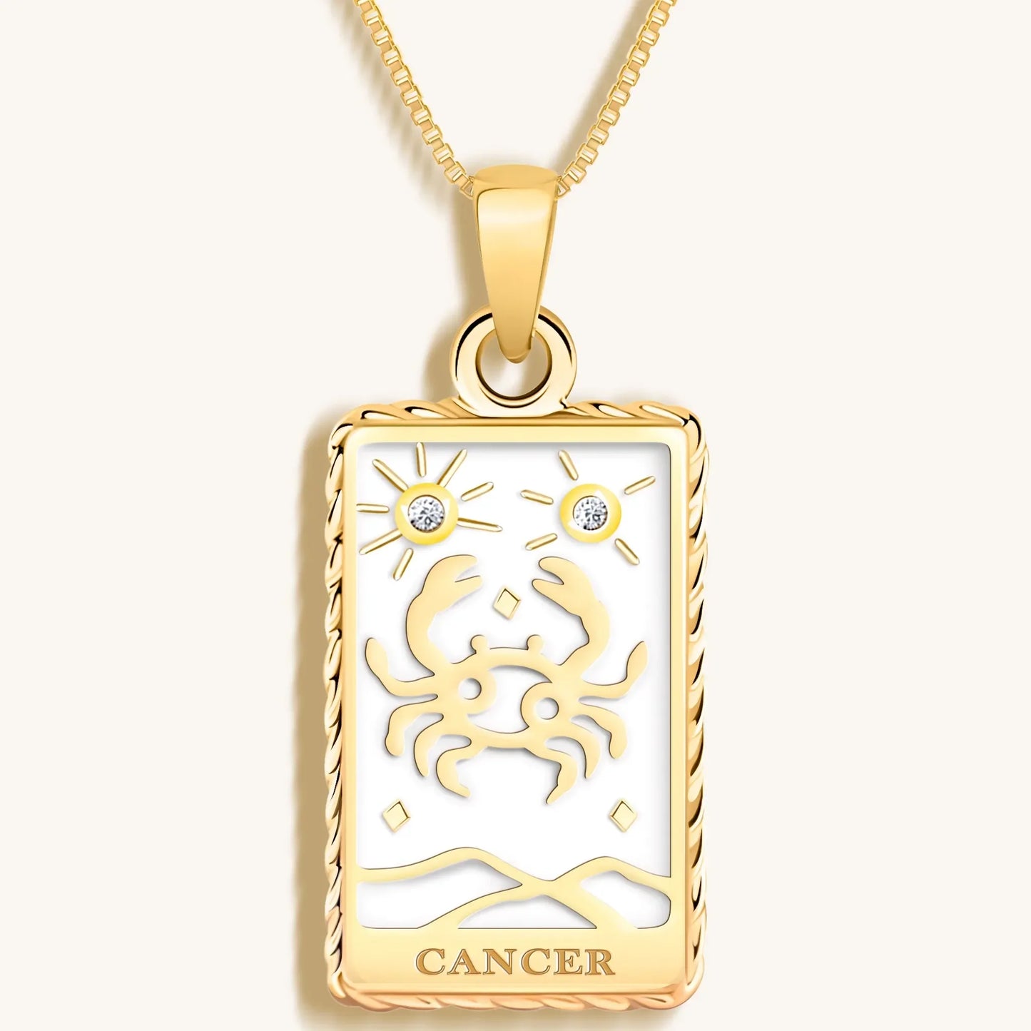 Emotional Being White Enamel Cancer Card Necklace — Zodiac Gift