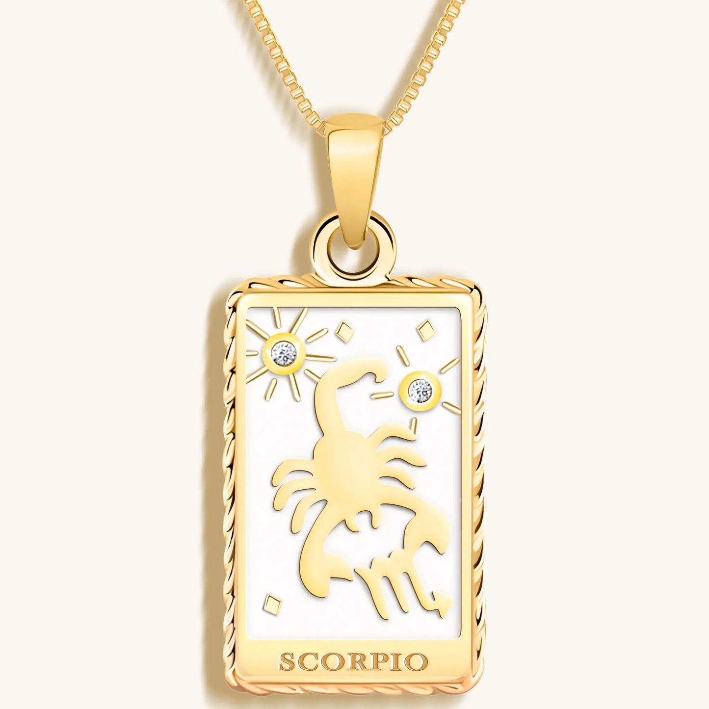 Passionate Devotion White Enamel Scorpio Card Necklace — Zodiac Gift