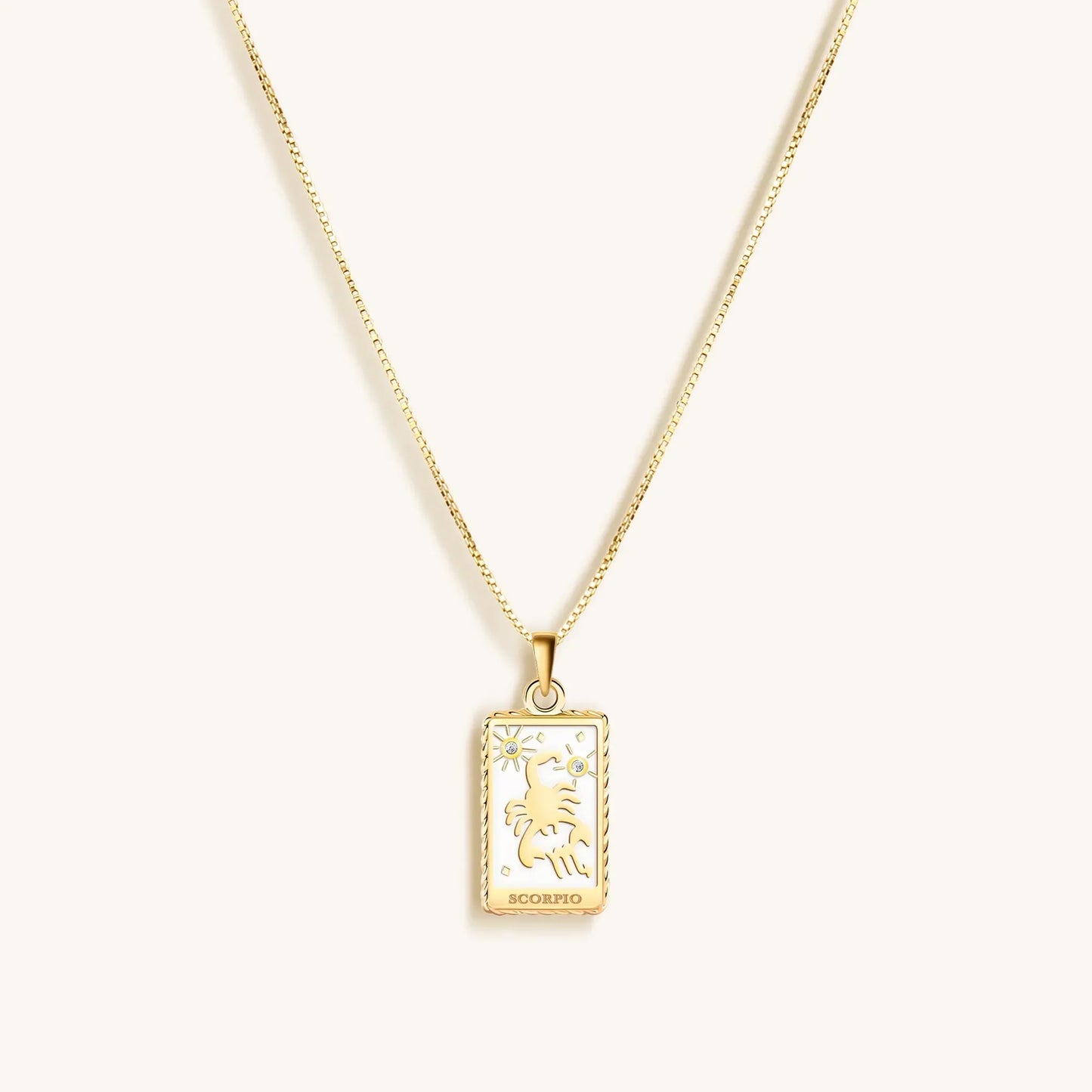 Passionate Devotion White Enamel Scorpio Card Necklace — Zodiac Gift