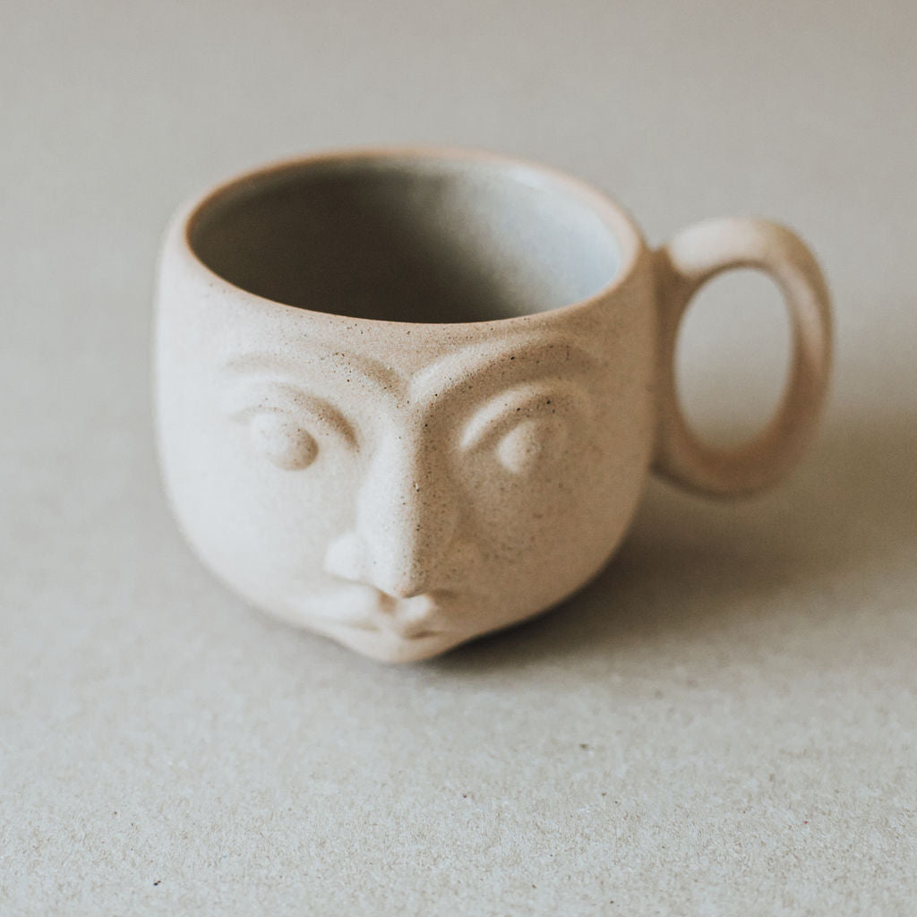 Handcrafted Ceramic Face Mug – Artisan Earth-Tone Coffee Cup