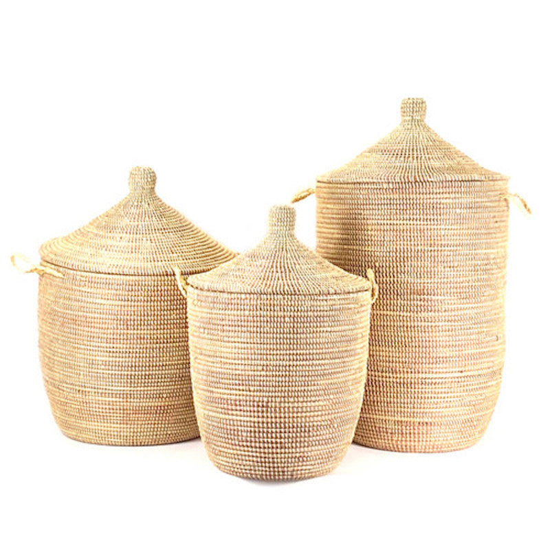 Handwoven Low Storage Basket – Monochrome Natural African Decor