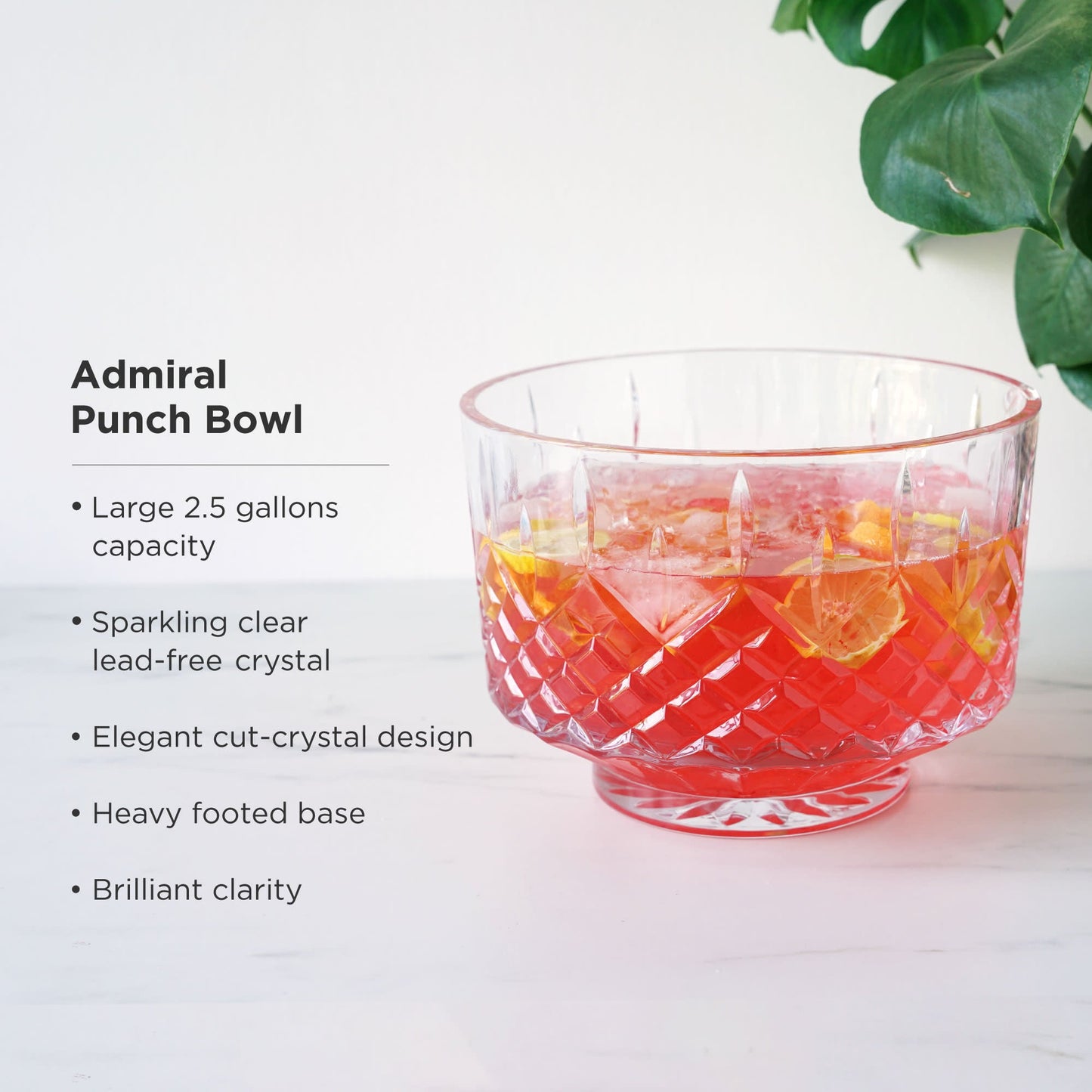 Admiral Crystal Punch Bowl 2.5 Gallon Lead-Free Centerpiece Gift