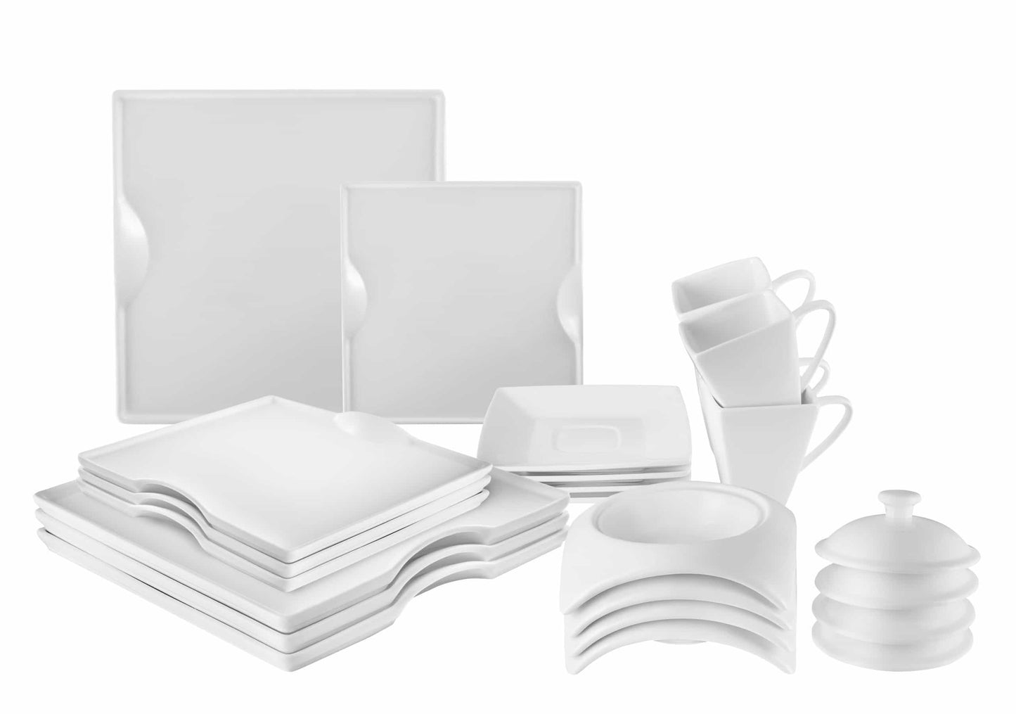 Square Porcelain Dinnerware Set Service for 4 Elegant White