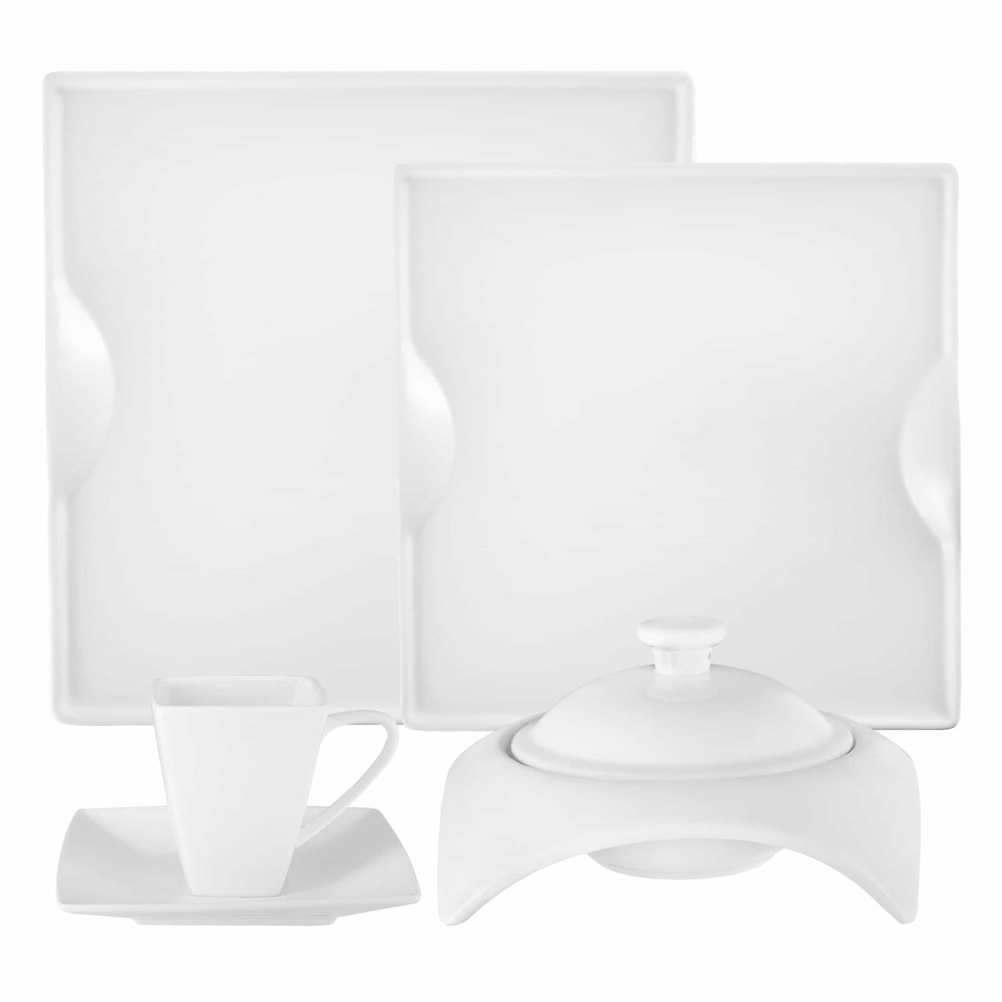 Square Porcelain Dinnerware Set Service for 4 Elegant White