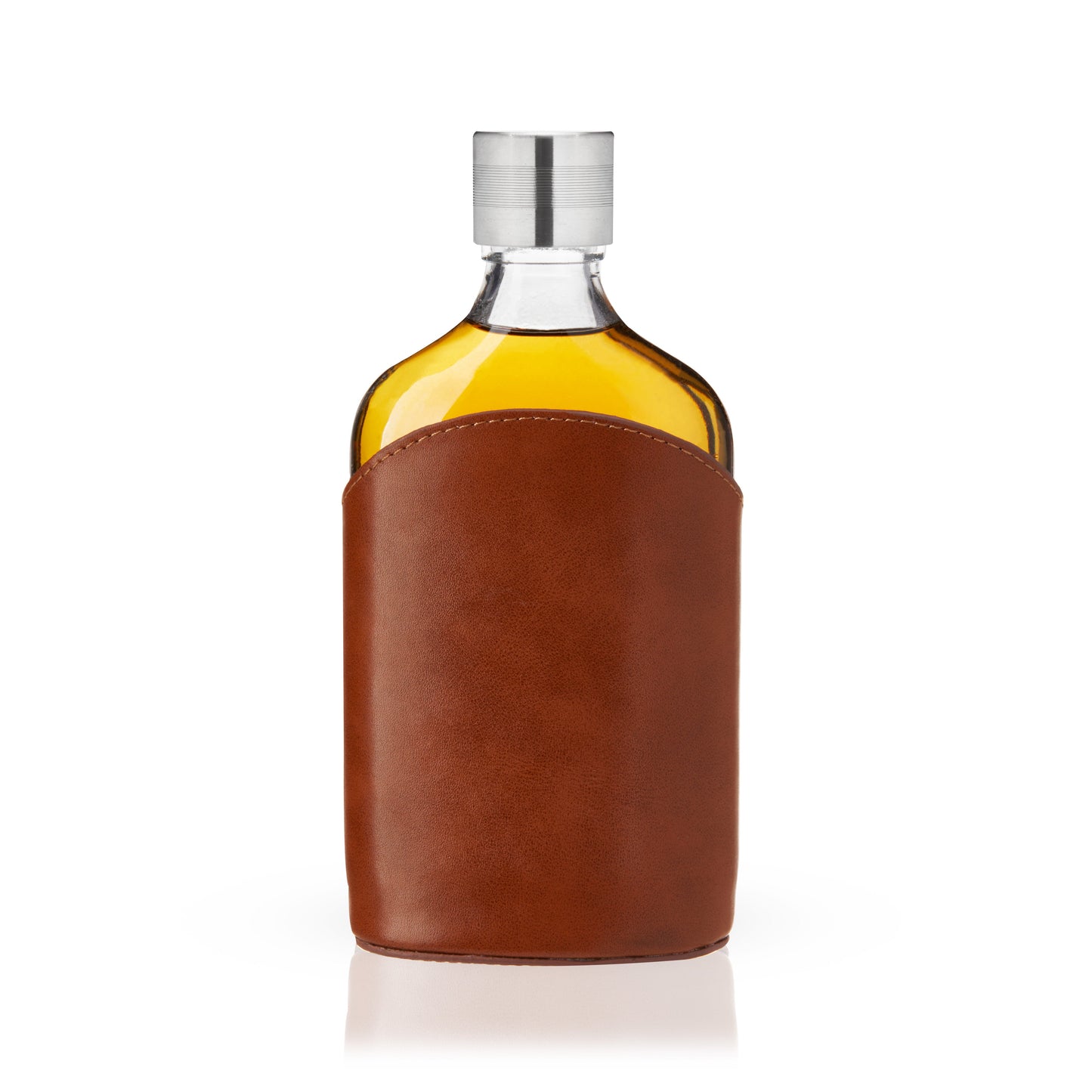 Parker Leather‑Wrapped Glass Flask with Steel Cap — 7 oz Gift Piece