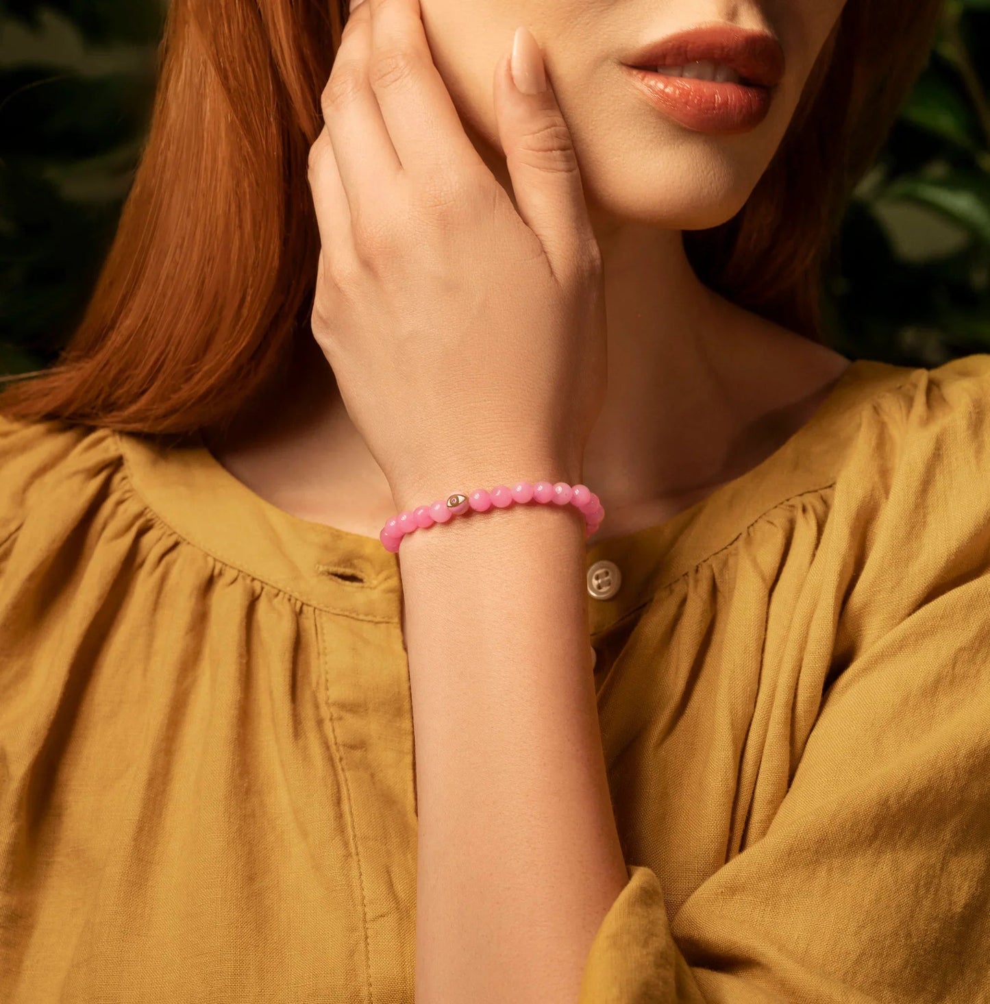 Genuine Peace Pink Tourmaline October Birthstone Evil Eye Bracelet — 1
