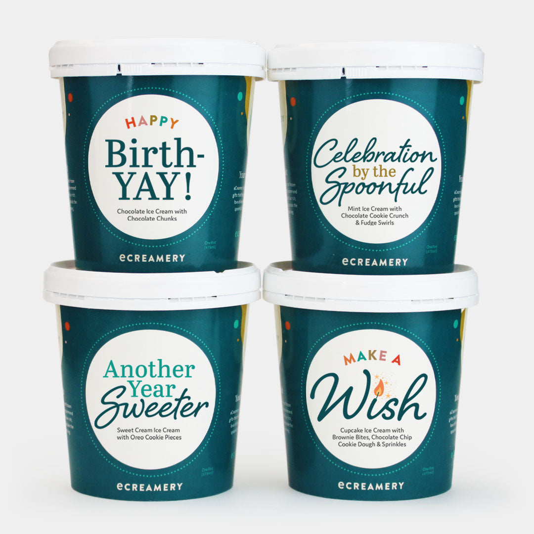 Birthday Ice Cream Gift Box – 4 Gourmet Celebration Pints