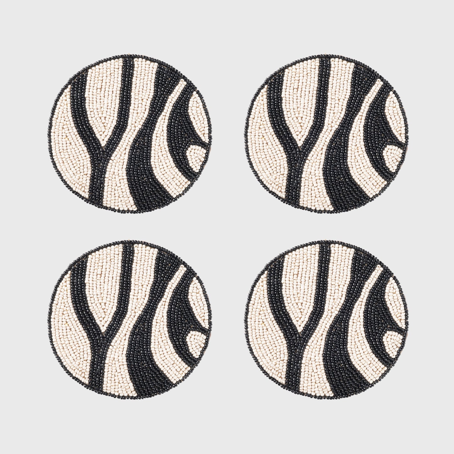 Black and Ecru Zebra Beaded Coasters, Bold Bar Cart & Table Decor Chic