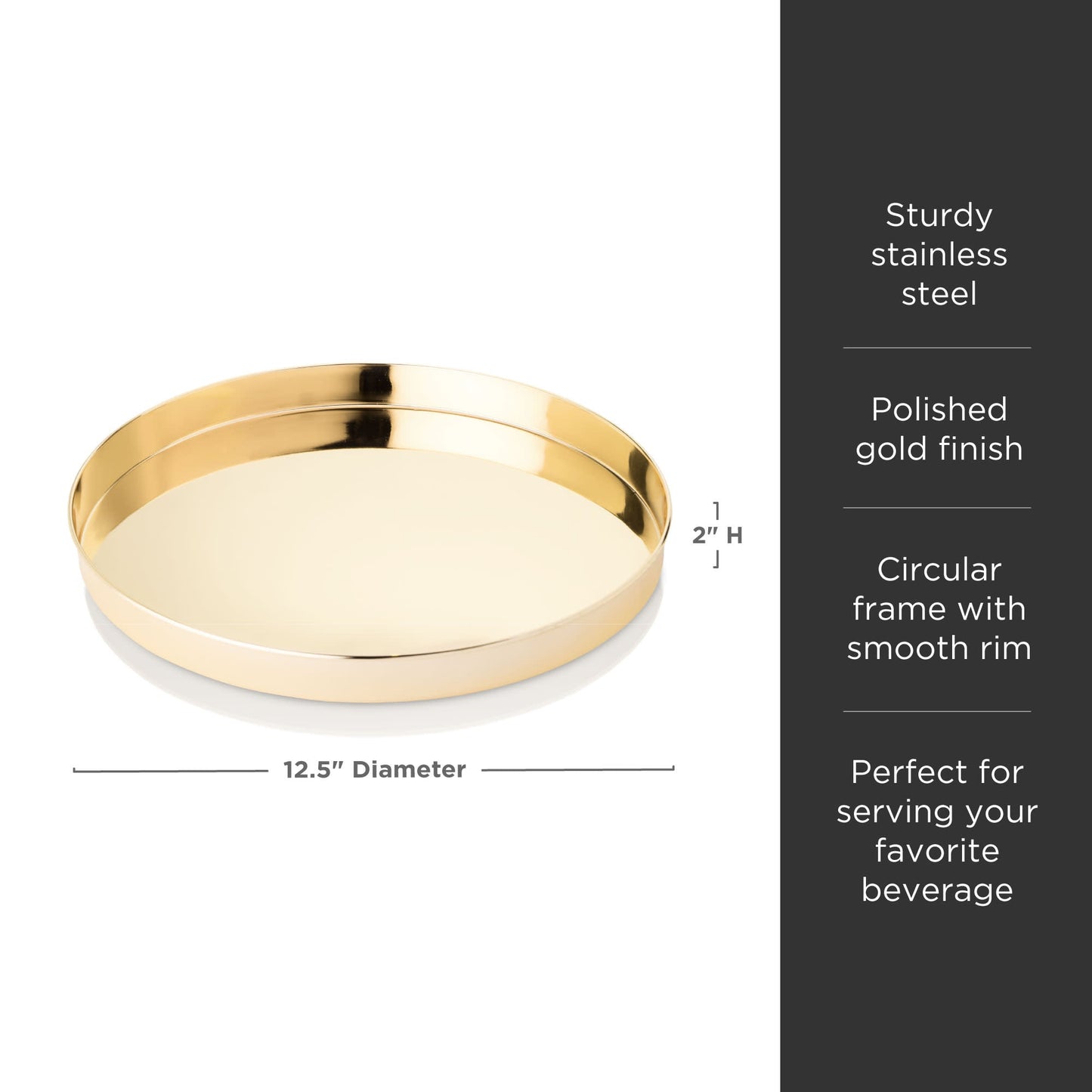 Round Gold Serving Tray 12.5 Inch Polished Stainless Steel Entertaining