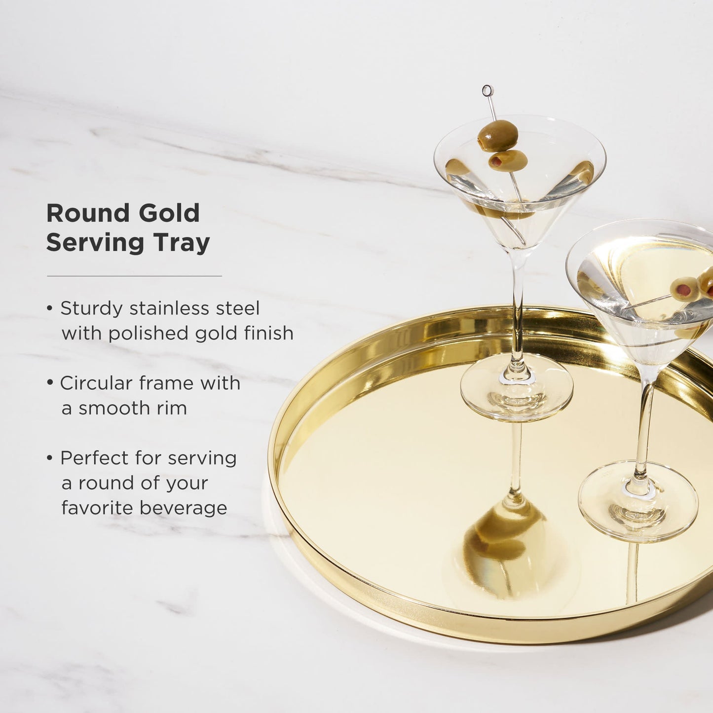 Round Gold Serving Tray 12.5 Inch Polished Stainless Steel Entertaining