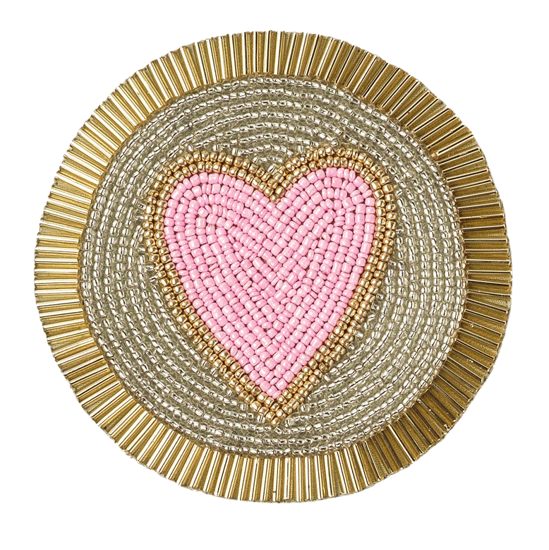 Hand-Beaded Heart Coasters Set of 4 Romantic Gift for Home Bar