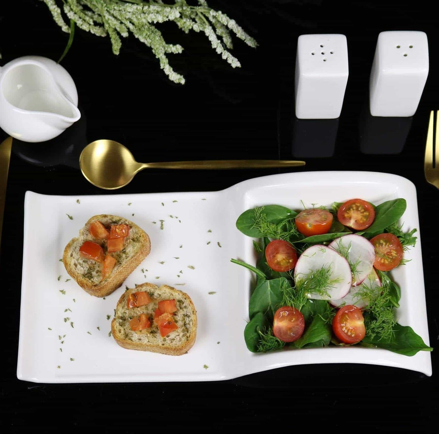 Sectional Salad Plates Set of 4 Porcelain Serving Plates