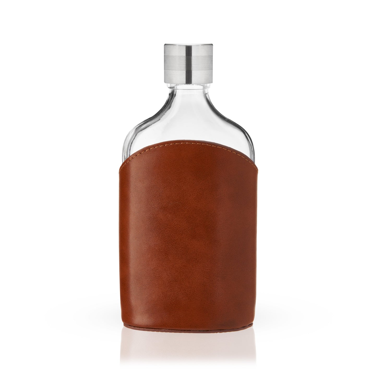 Parker Leather‑Wrapped Glass Flask with Steel Cap — 7 oz Gift Piece