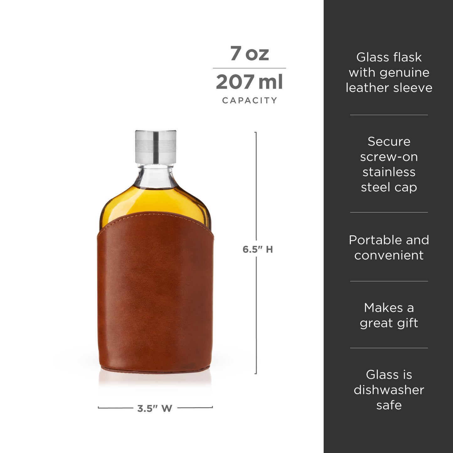 Parker Leather‑Wrapped Glass Flask with Steel Cap — 7 oz Gift Piece