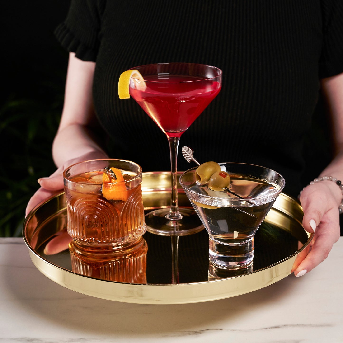 Round Gold Serving Tray 12.5 Inch Polished Stainless Steel Entertaining