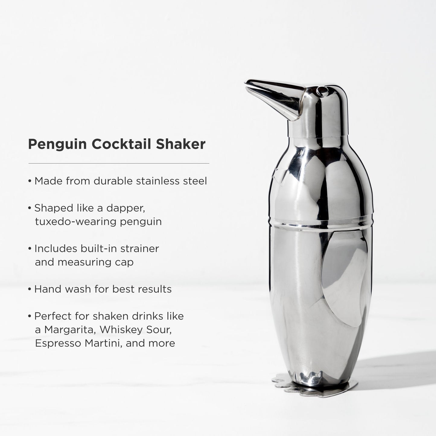 Irving Stainless Steel Penguin Cocktail Shaker with Built-In Strainer