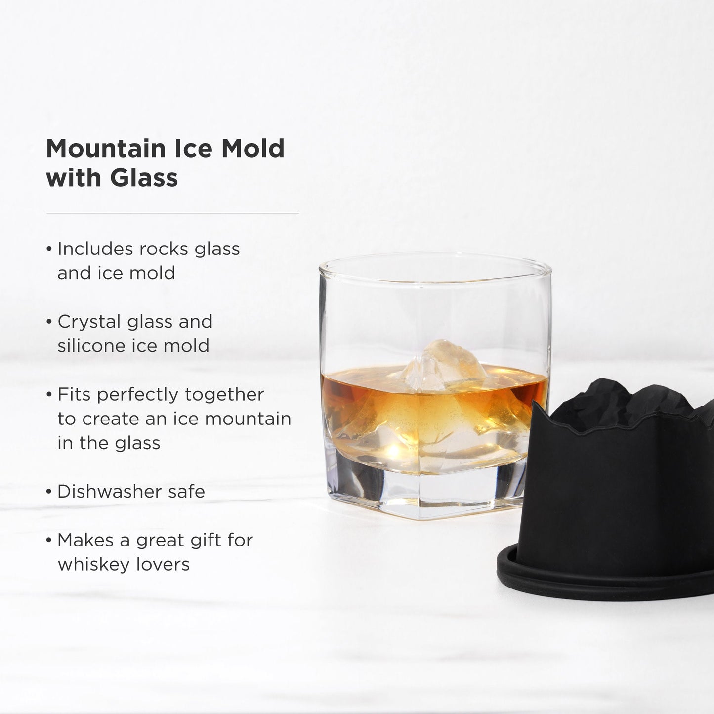 Viski Mountain Ice Mold and Crystal Glass Set for Sculptural Whiskey
