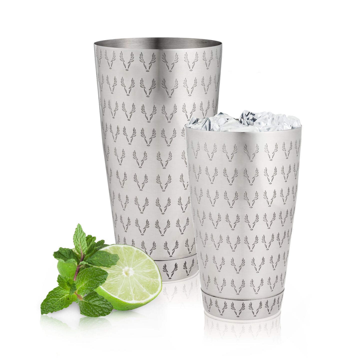 Staghead Etched Boston Shaker Tin Set 18 oz and 28 oz Stainless
