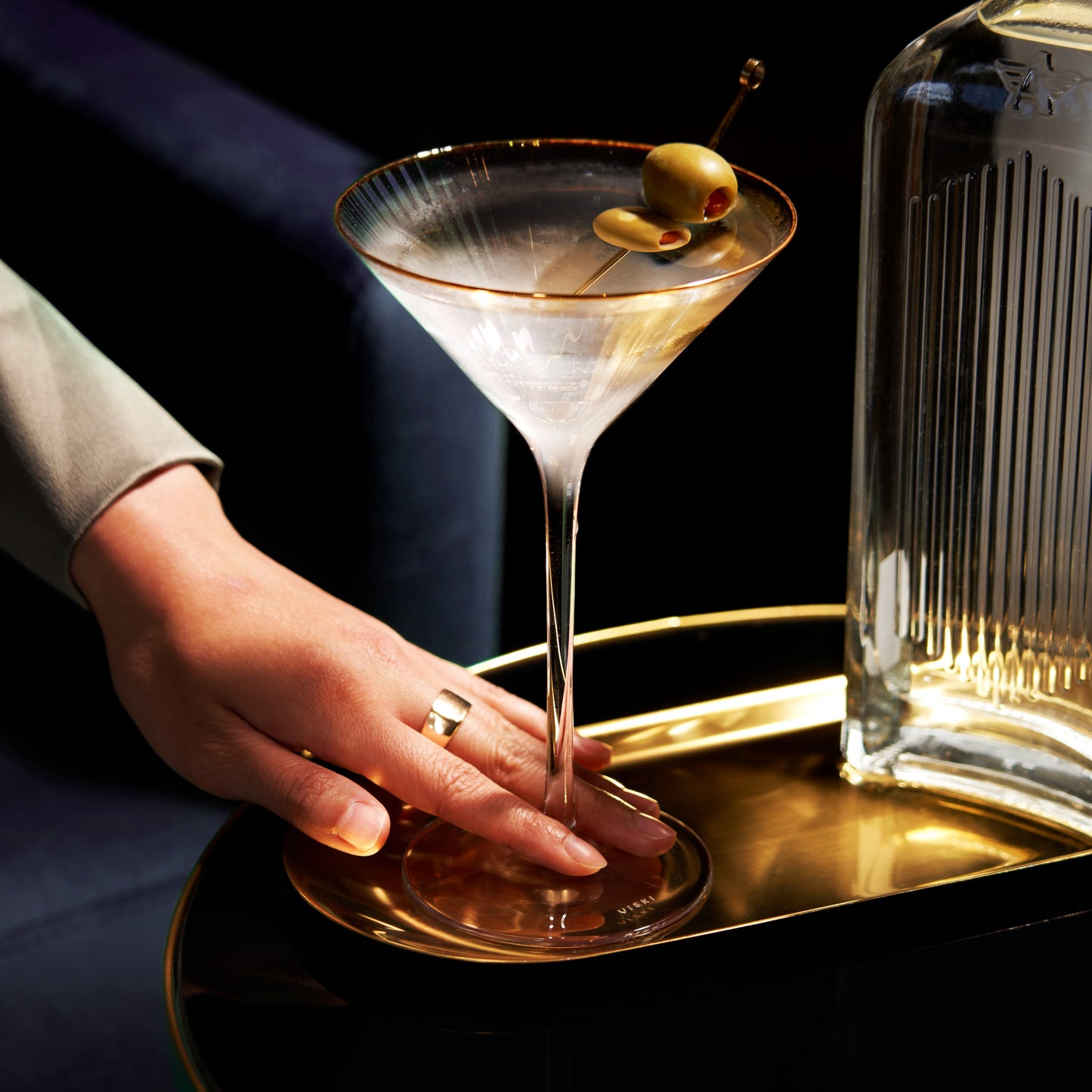 Meridian Crystal Martini Glasses Set of 2 with Gold-Dipped Rims Gift