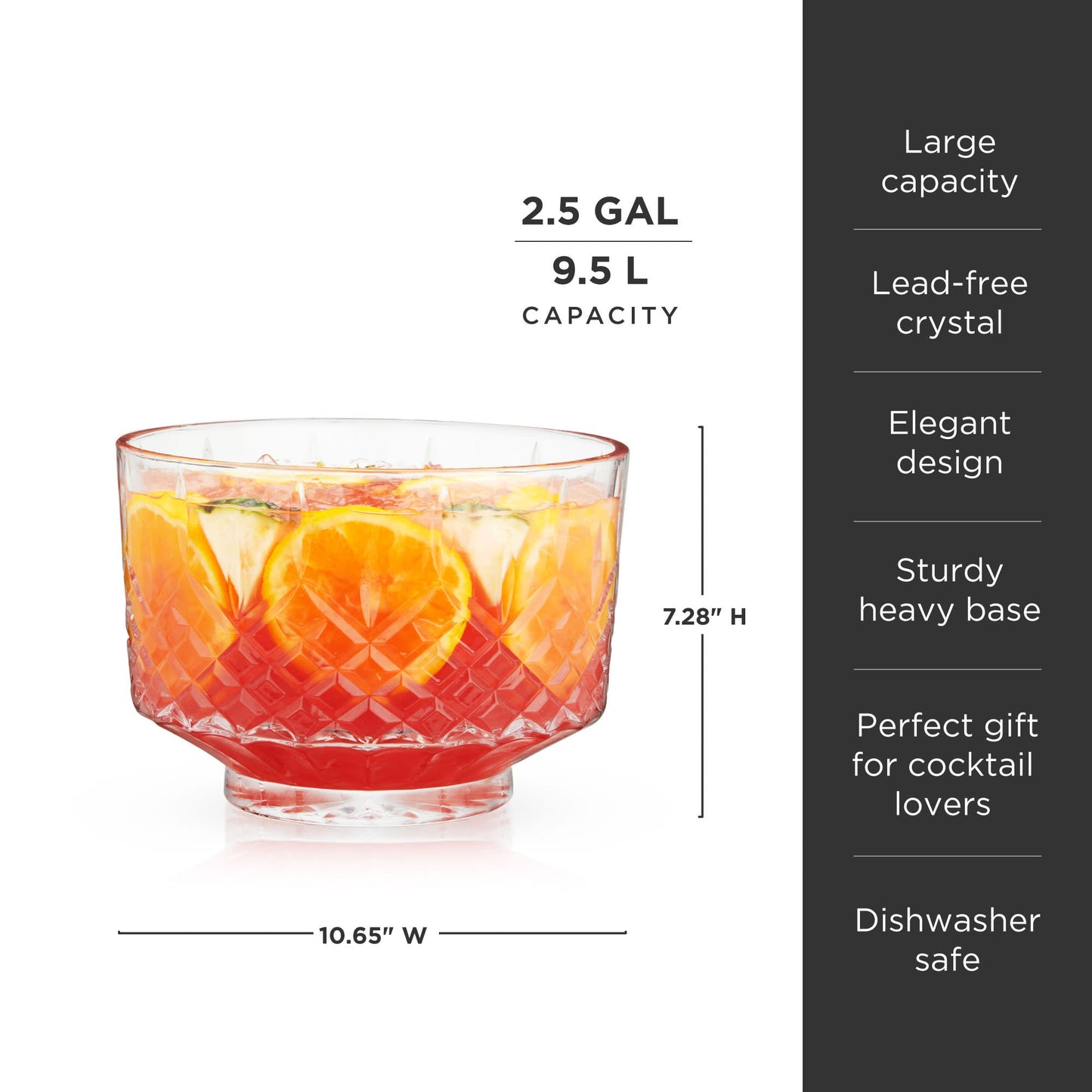 Admiral Crystal Punch Bowl 2.5 Gallon Lead-Free Centerpiece Gift