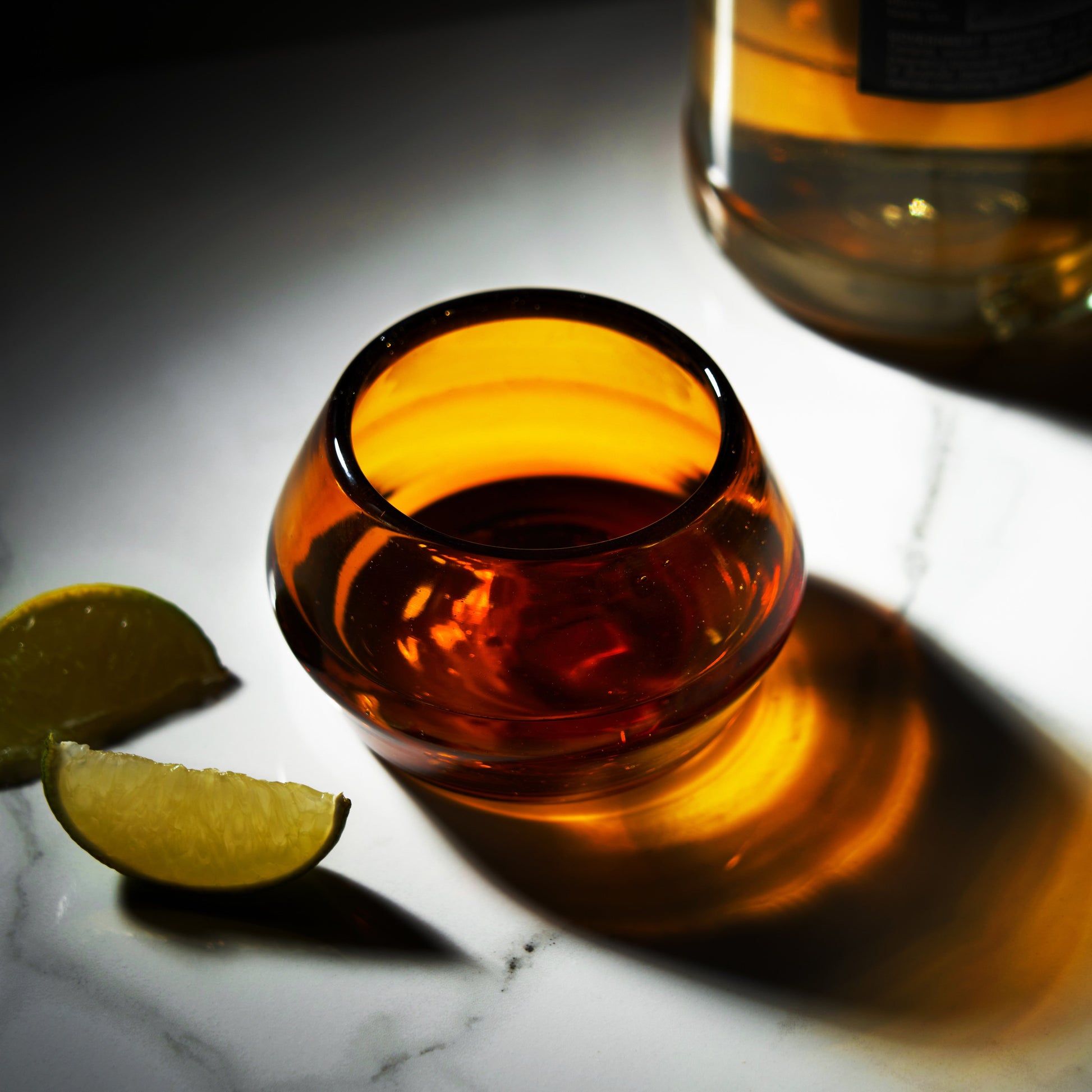 Set of copita glasses in home bar setting
