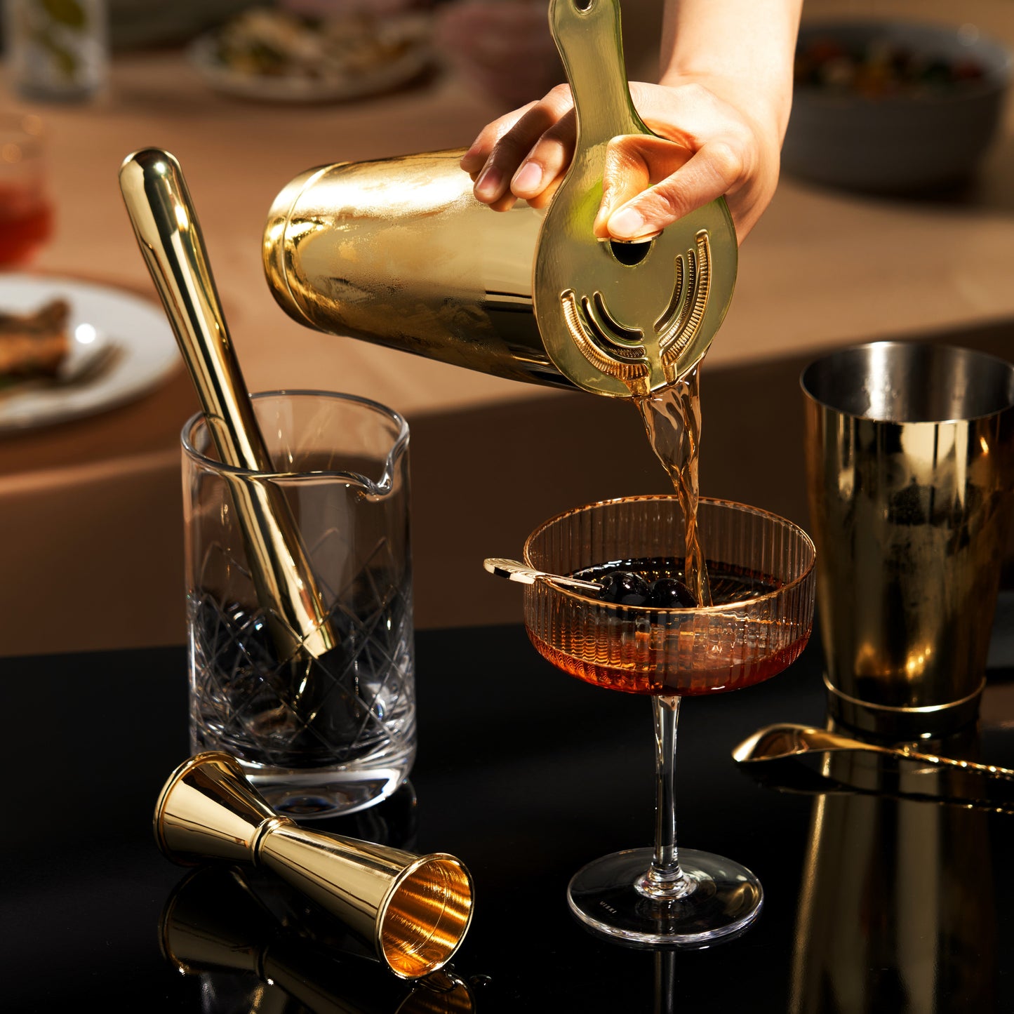 Belmont 7-Piece Gold Barware Set for Shaken Stirred and Muddled Drinks