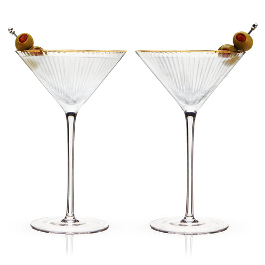 Meridian Crystal Martini Glasses Set of 2 with Gold-Dipped Rims Gift